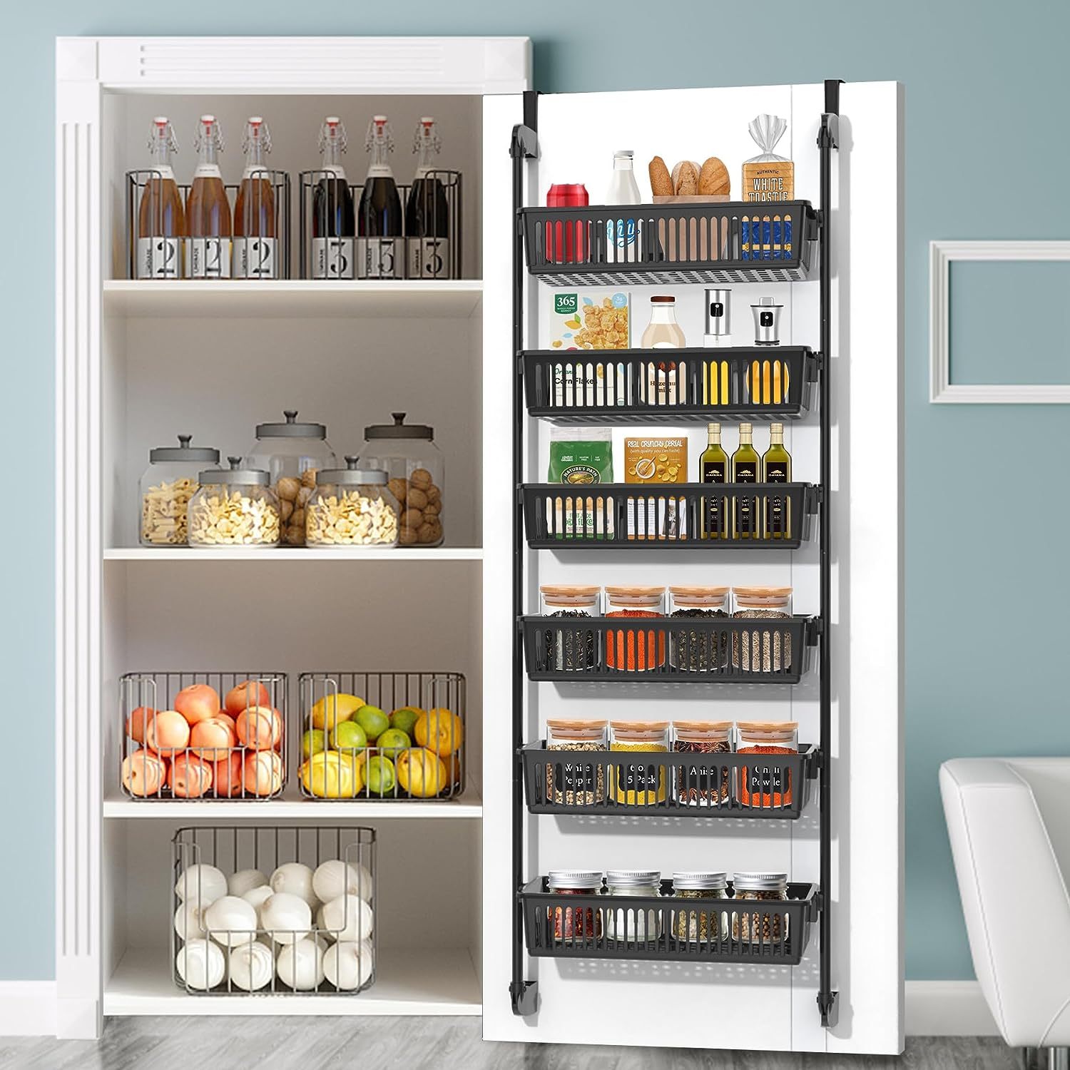 Over-Door Pantry Organizer with Six Baskets