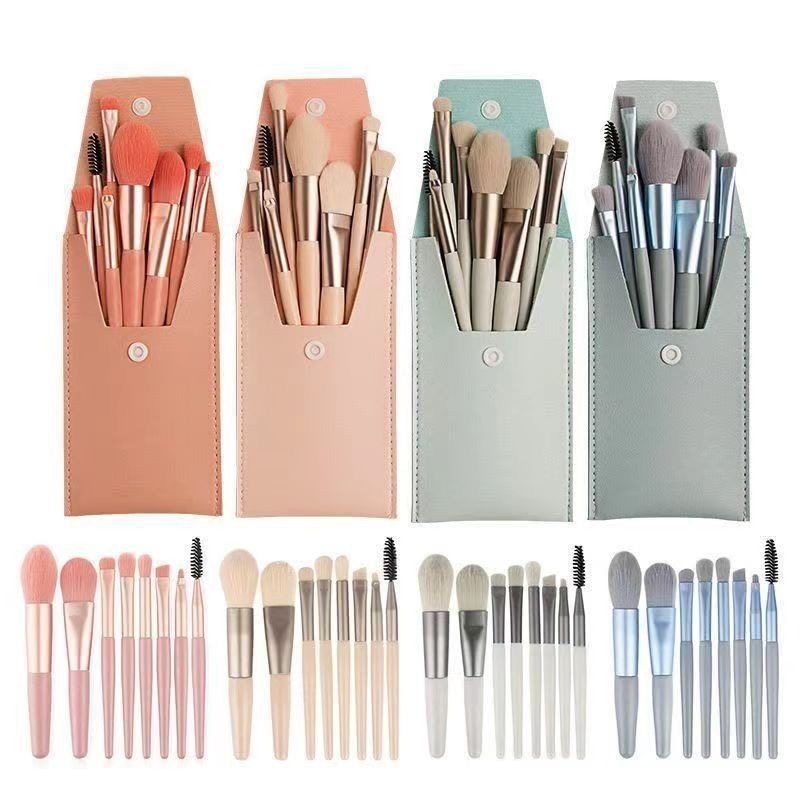 Eight-Piece Makeup Brush Set with Bag
